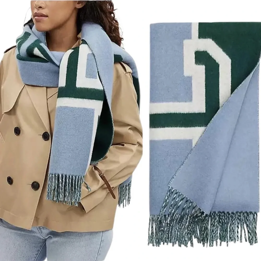 Coach Reversible Colorblock Varsity Print Oversized Muffler/ Scarf NWT